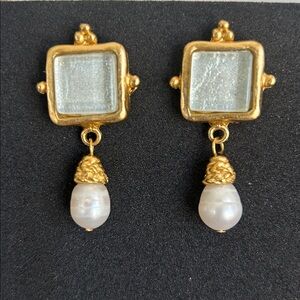 Gold and White Drop Earrings